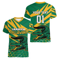 Custom Jamaica Cricket Tallawahs Women V-Neck T-Shirt Fi Wi Tallawahs Champions - Wonder Print Shop