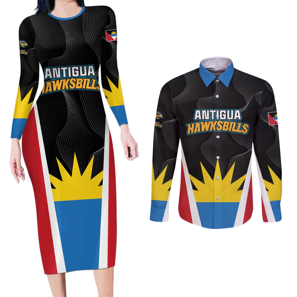 Custom Antigua Cricket Hawksbills Couples Matching Long Sleeve Bodycon Dress and Long Sleeve Button Shirt Each Endeavouring All Achieving - Wonder Print Shop