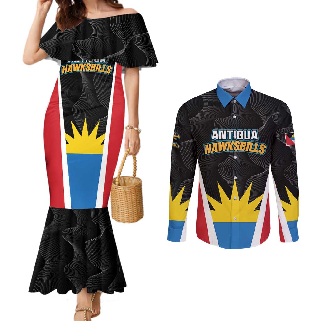 Custom Antigua Cricket Hawksbills Couples Matching Mermaid Dress and Long Sleeve Button Shirt Each Endeavouring All Achieving