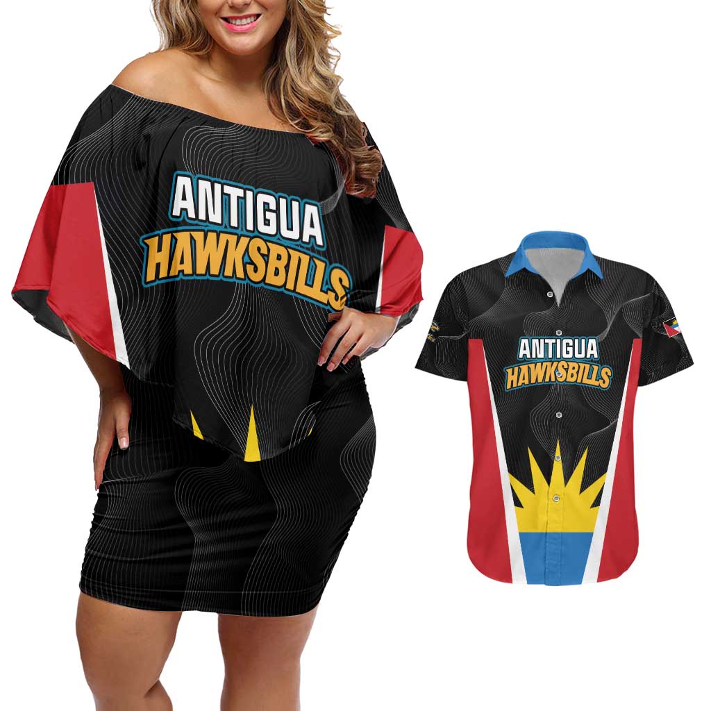 Custom Antigua Cricket Hawksbills Couples Matching Off Shoulder Short Dress and Hawaiian Shirt Each Endeavouring All Achieving - Wonder Print Shop