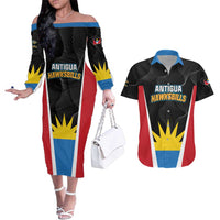 Custom Antigua Cricket Hawksbills Couples Matching Off The Shoulder Long Sleeve Dress and Hawaiian Shirt Each Endeavouring All Achieving - Wonder Print Shop