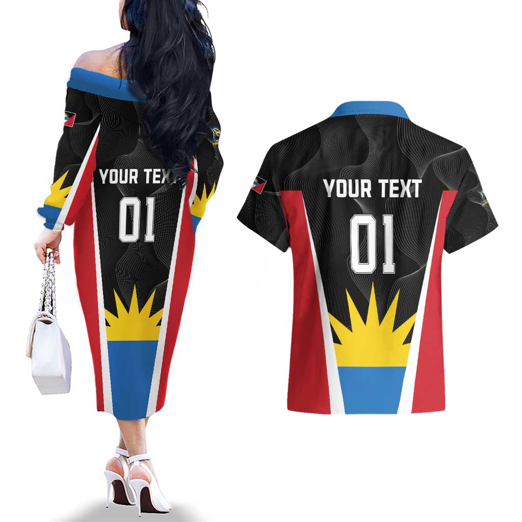 Custom Antigua Cricket Hawksbills Couples Matching Off The Shoulder Long Sleeve Dress and Hawaiian Shirt Each Endeavouring All Achieving - Wonder Print Shop