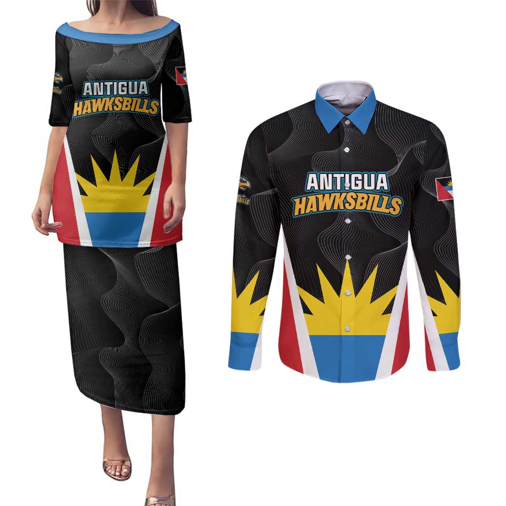 Custom Antigua Cricket Hawksbills Couples Matching Puletasi and Long Sleeve Button Shirt Each Endeavouring All Achieving - Wonder Print Shop