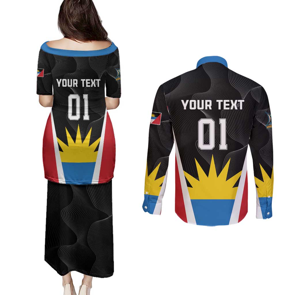 Custom Antigua Cricket Hawksbills Couples Matching Puletasi and Long Sleeve Button Shirt Each Endeavouring All Achieving - Wonder Print Shop