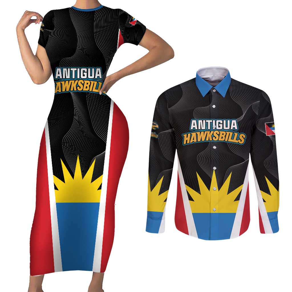 Custom Antigua Cricket Hawksbills Couples Matching Short Sleeve Bodycon Dress and Long Sleeve Button Shirt Each Endeavouring All Achieving - Wonder Print Shop