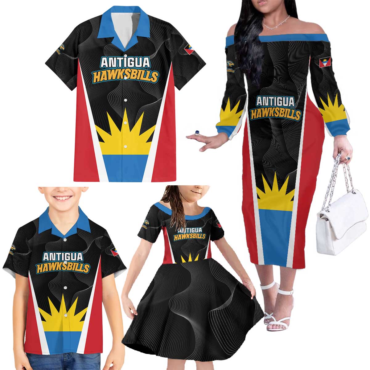 Custom Antigua Cricket Hawksbills Family Matching Off The Shoulder Long Sleeve Dress and Hawaiian Shirt Each Endeavouring All Achieving - Wonder Print Shop
