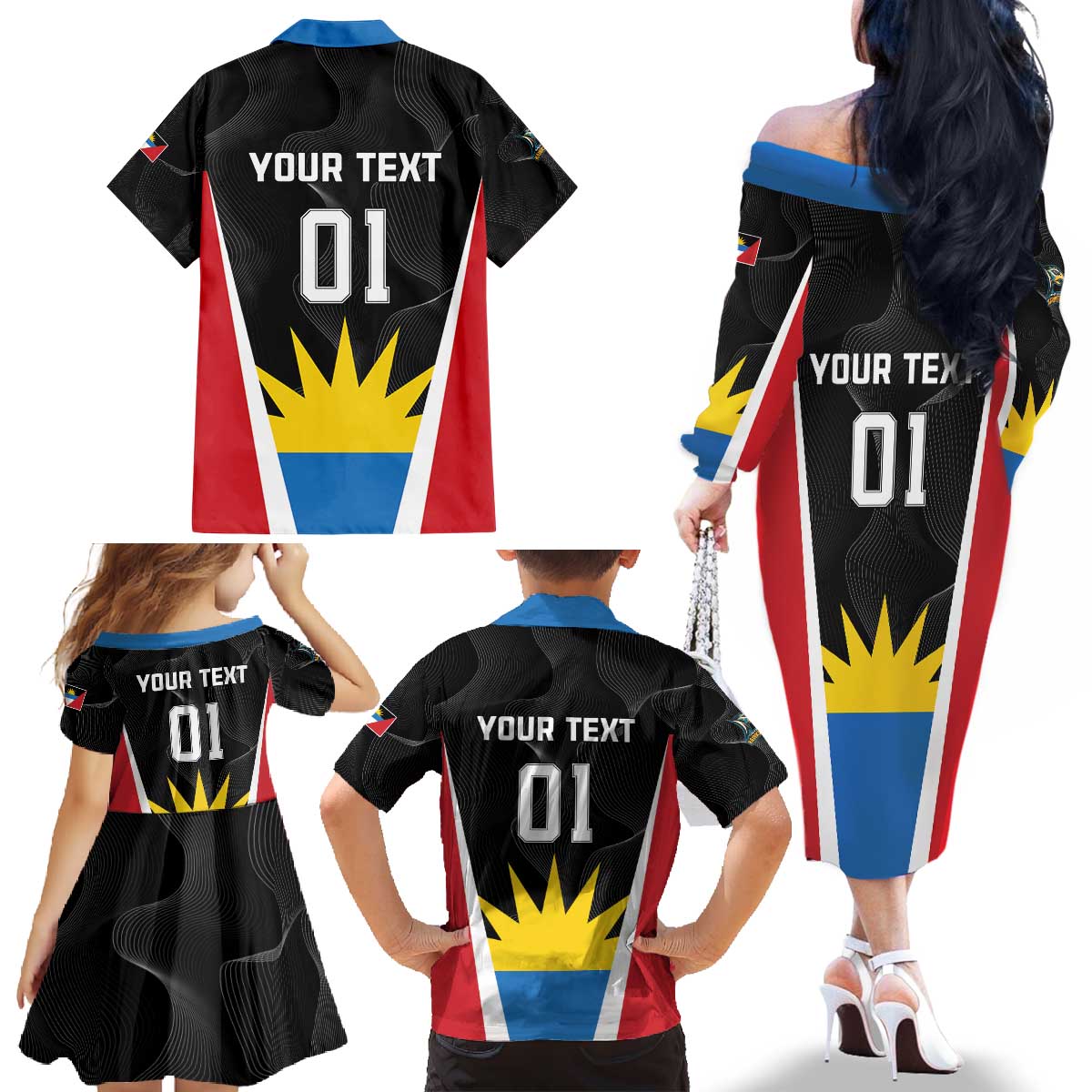 Custom Antigua Cricket Hawksbills Family Matching Off The Shoulder Long Sleeve Dress and Hawaiian Shirt Each Endeavouring All Achieving - Wonder Print Shop