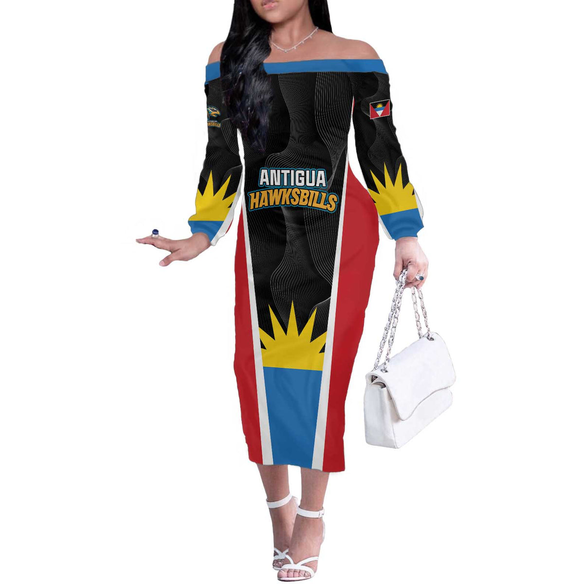 Custom Antigua Cricket Hawksbills Off The Shoulder Long Sleeve Dress Each Endeavouring All Achieving - Wonder Print Shop