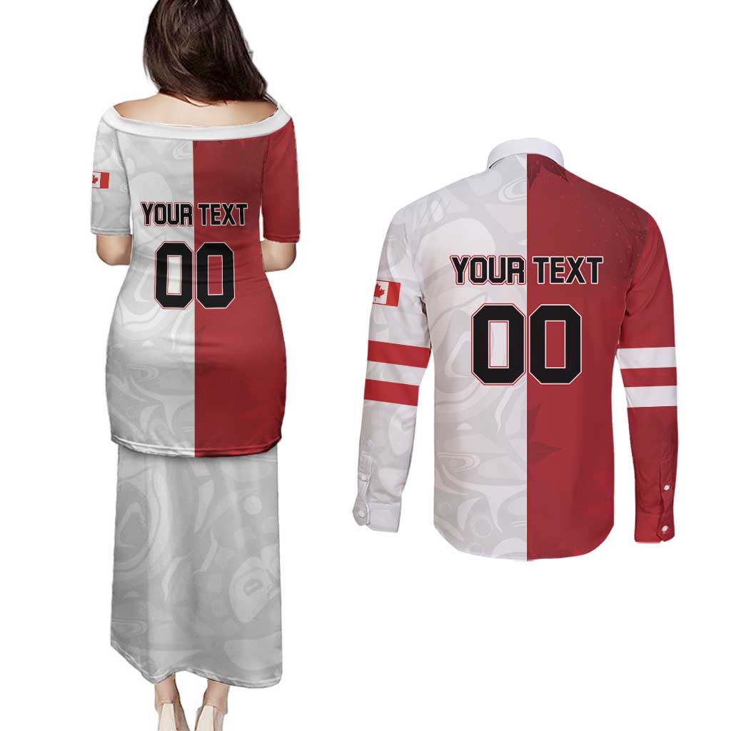 Custom Canada Ice Hockey Team Couples Matching Puletasi and Long Sleeve Button Shirt Maple Leaf Go Champions