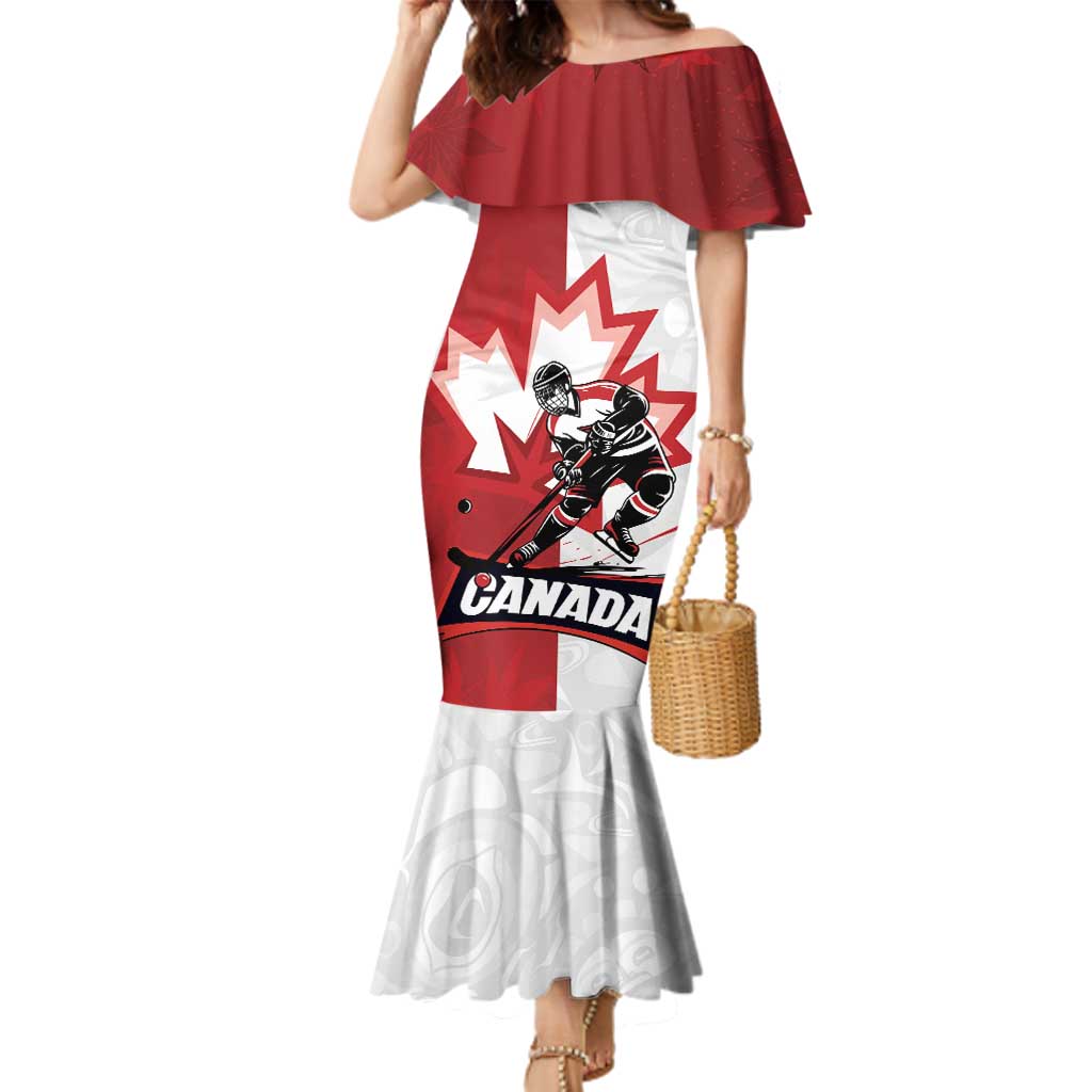 Custom Canada Ice Hockey Team Family Matching Mermaid Dress and Hawaiian Shirt Maple Leaf Go Champions