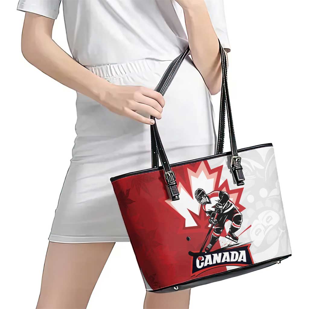 Canada Ice Hockey Team Leather Tote Bag Maple Leaf Go Champions