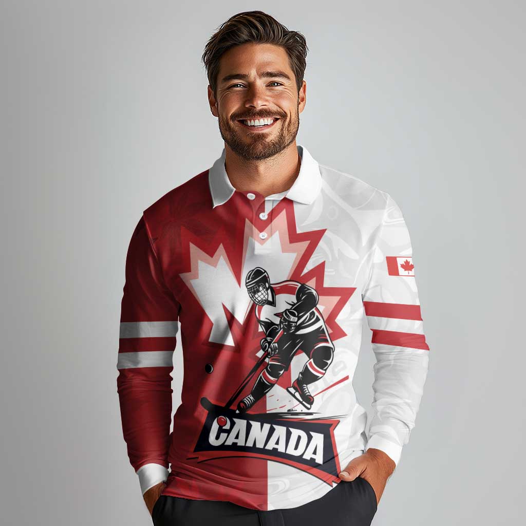 Custom Canada Ice Hockey Team Long Sleeve Polo Shirt Maple Leaf Go Champions