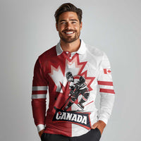 Custom Canada Ice Hockey Team Long Sleeve Polo Shirt Maple Leaf Go Champions