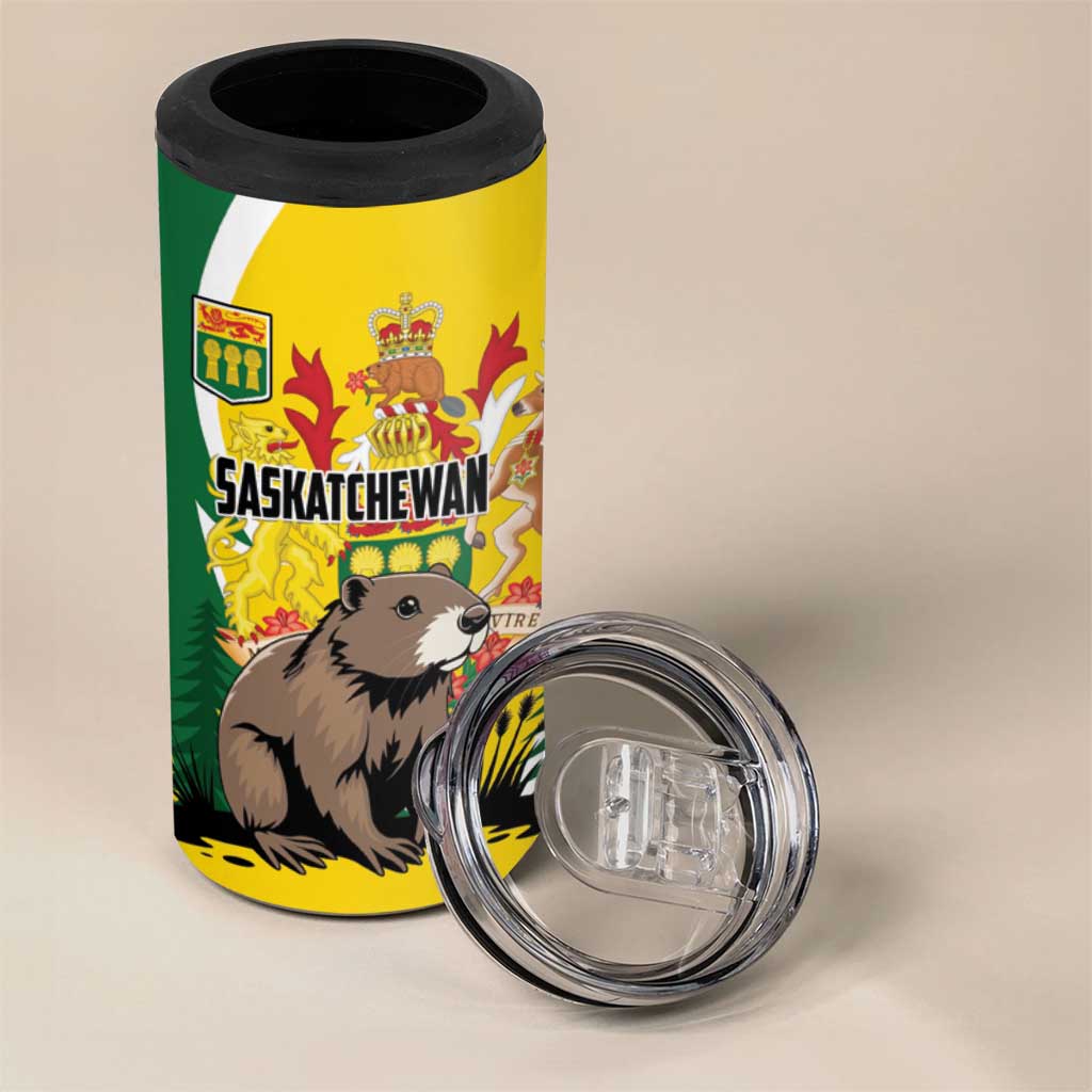 Personalized Canada Saskatchewan Province 4 in 1 Can Cooler Tumbler Multis e Gentibus Vires