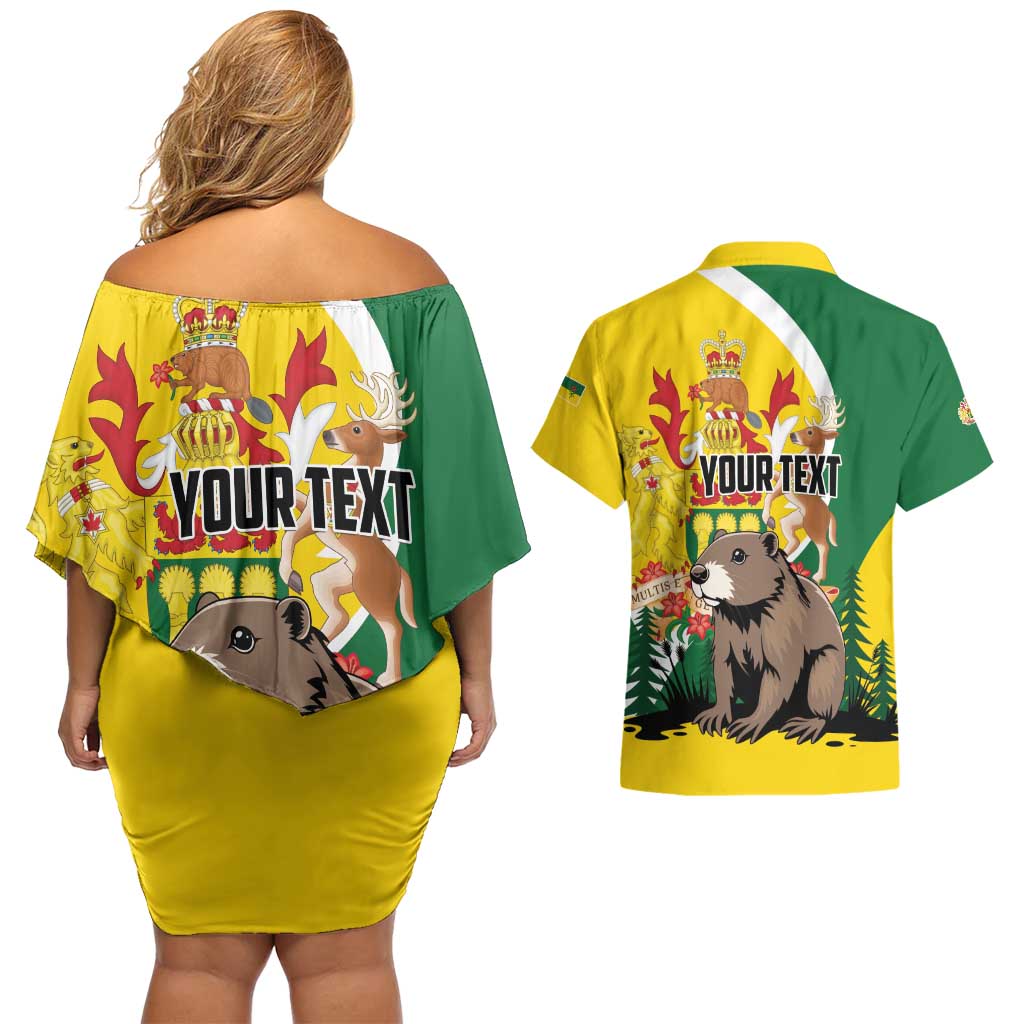 Personalized Canada Saskatchewan Province Couples Matching Off Shoulder Short Dress and Hawaiian Shirt Multis e Gentibus Vires