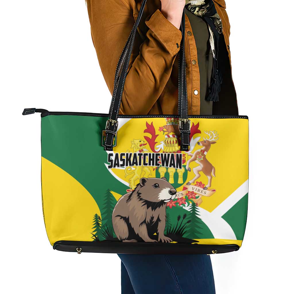 Canada Saskatchewan Province Leather Tote Bag Multis e Gentibus Vires