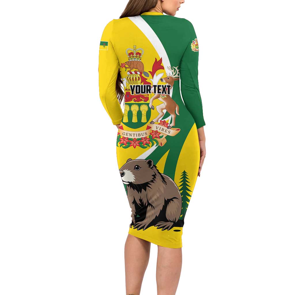 Personalized Canada Saskatchewan Province Long Sleeve Bodycon Dress Multis e Gentibus Vires