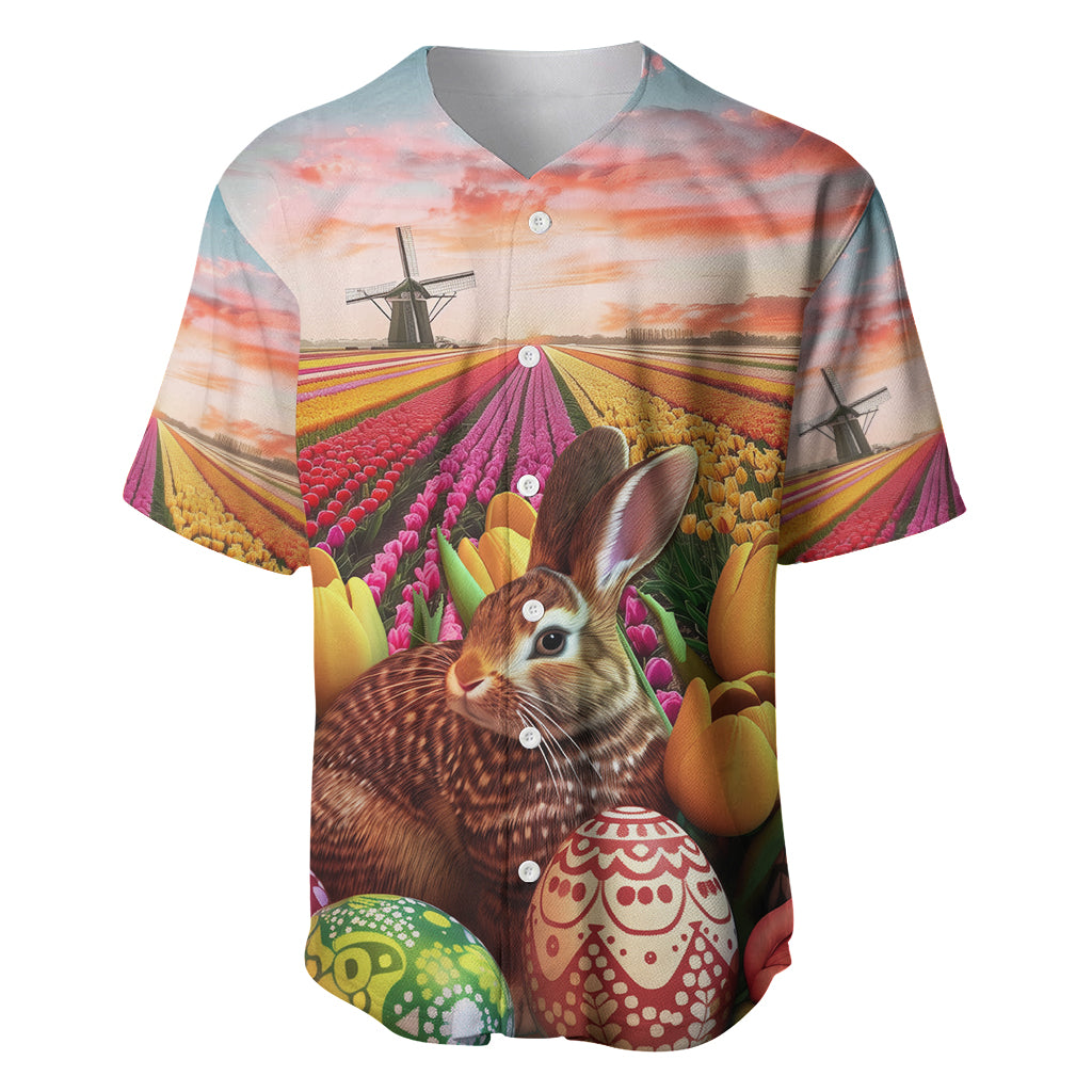 Netherlands Easter 2024 Baseball Jersey Bunny With Tulips Flowers Field
