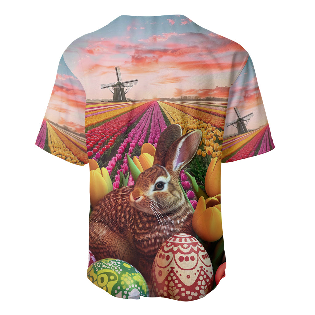 Netherlands Easter 2024 Baseball Jersey Bunny With Tulips Flowers Field - Wonder Print Shop