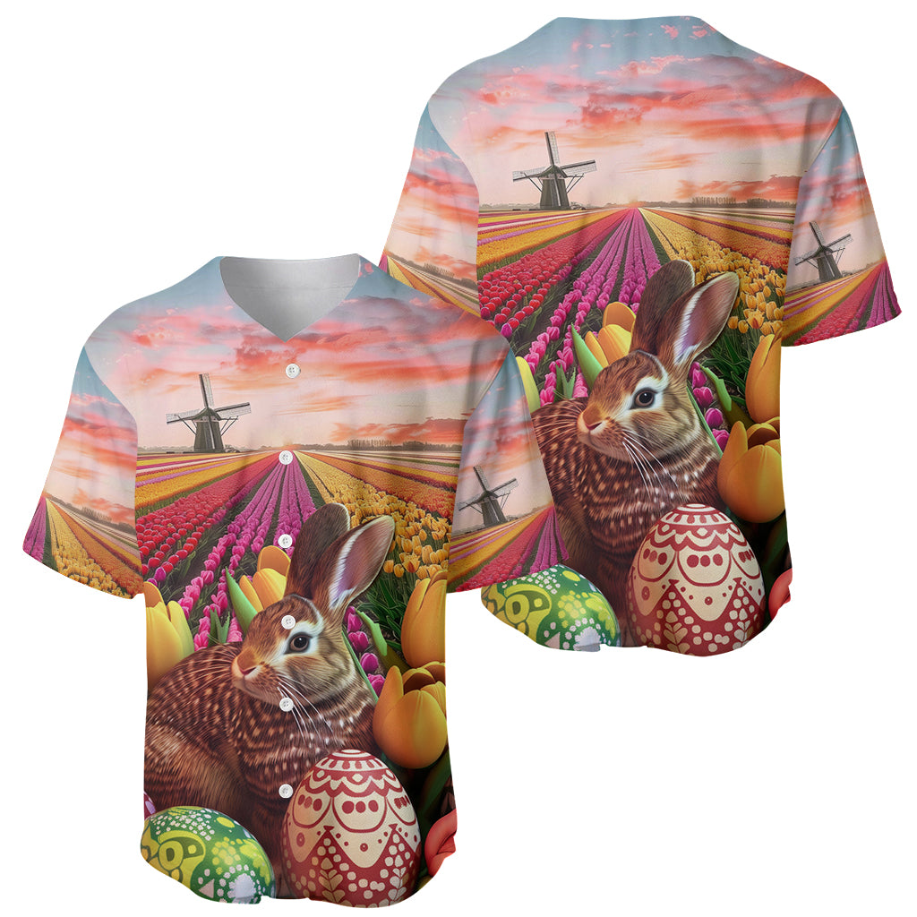Netherlands Easter 2024 Baseball Jersey Bunny With Tulips Flowers Field - Wonder Print Shop