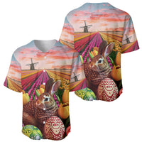 Netherlands Easter 2024 Baseball Jersey Bunny With Tulips Flowers Field - Wonder Print Shop