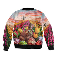 Netherlands Easter 2024 Bomber Jacket Bunny With Tulips Flowers Field - Wonder Print Shop