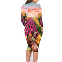 Netherlands Easter 2024 Family Matching Long Sleeve Bodycon Dress and Hawaiian Shirt Bunny With Tulips Flowers Field - Wonder Print Shop