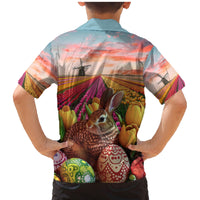 Netherlands Easter 2024 Family Matching Mermaid Dress and Hawaiian Shirt Bunny With Tulips Flowers Field - Wonder Print Shop