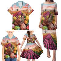 Netherlands Easter 2024 Family Matching Puletasi and Hawaiian Shirt Bunny With Tulips Flowers Field - Wonder Print Shop