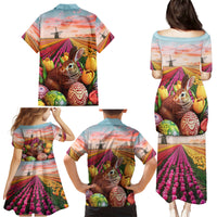 Netherlands Easter 2024 Family Matching Puletasi and Hawaiian Shirt Bunny With Tulips Flowers Field - Wonder Print Shop