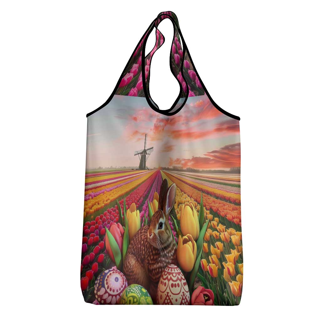 Netherlands Easter 2024 Grocery Bag Bunny With Tulips Flowers Field