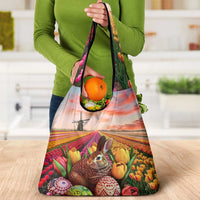 Netherlands Easter 2024 Grocery Bag Bunny With Tulips Flowers Field