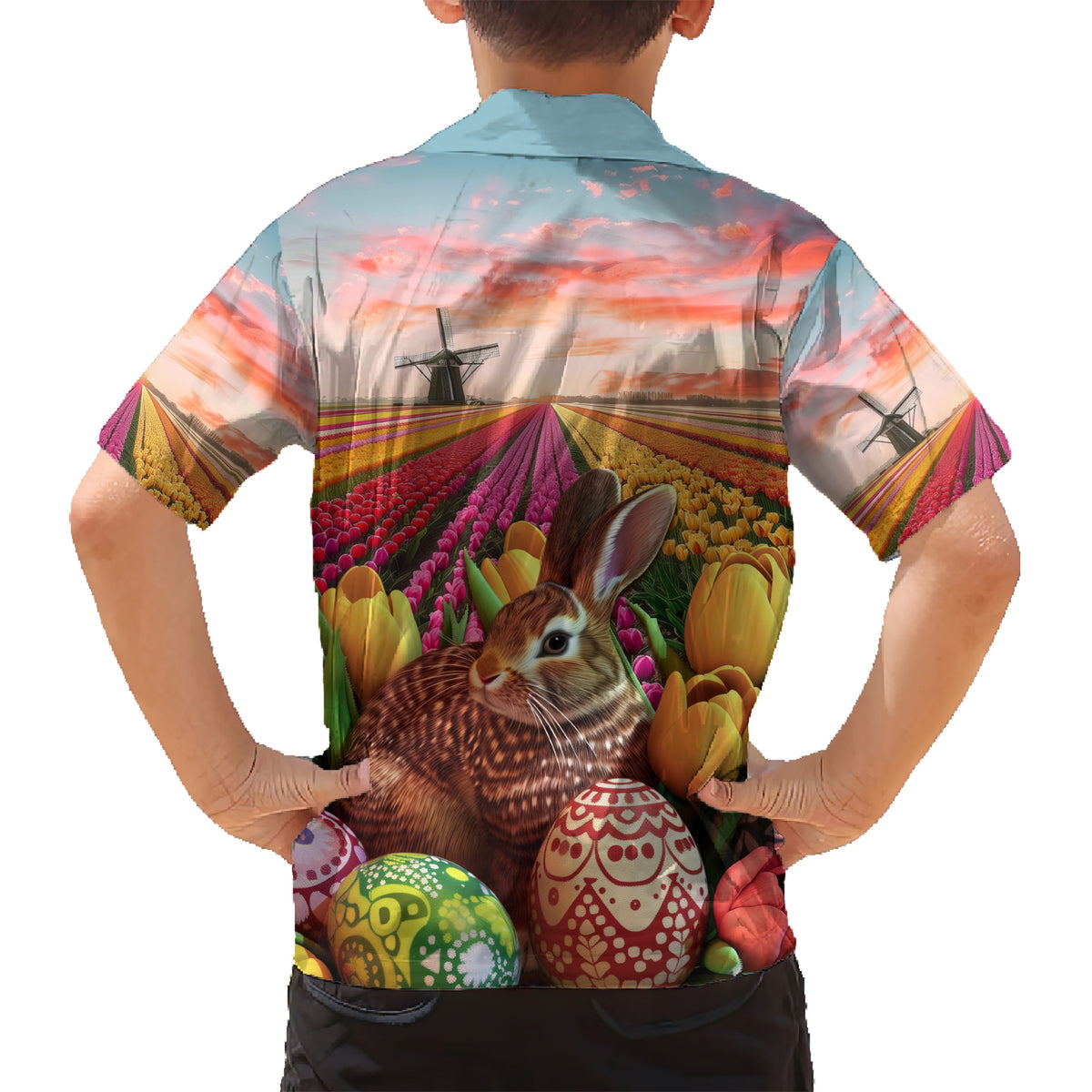 Netherlands Easter 2024 Hawaiian Shirt Bunny With Tulips Flowers Field - Wonder Print Shop