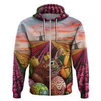 Netherlands Easter 2024 Hoodie Bunny With Tulips Flowers Field - Wonder Print Shop