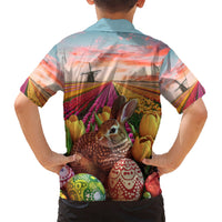 Netherlands Easter 2024 Kid Hawaiian Shirt Bunny With Tulips Flowers Field - Wonder Print Shop
