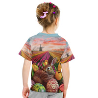 Netherlands Easter 2024 Kid T Shirt Bunny With Tulips Flowers Field - Wonder Print Shop