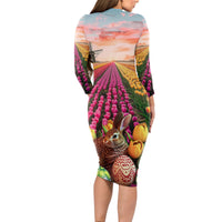 Netherlands Easter 2024 Long Sleeve Bodycon Dress Bunny With Tulips Flowers Field - Wonder Print Shop
