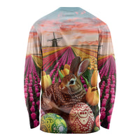 Netherlands Easter 2024 Long Sleeve Shirt Bunny With Tulips Flowers Field - Wonder Print Shop