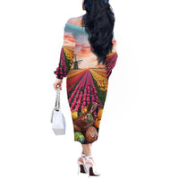 Netherlands Easter 2024 Off The Shoulder Long Sleeve Dress Bunny With Tulips Flowers Field - Wonder Print Shop