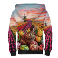 Netherlands Easter 2024 Sherpa Hoodie Bunny With Tulips Flowers Field - Wonder Print Shop