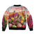 Netherlands Easter 2024 Sleeve Zip Bomber Jacket Bunny With Tulips Flowers Field - Wonder Print Shop