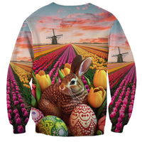 Netherlands Easter 2024 Sweatshirt Bunny With Tulips Flowers Field - Wonder Print Shop