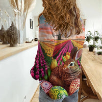 Netherlands Easter 2024 Women Casual Shirt Bunny With Tulips Flowers Field - Wonder Print Shop