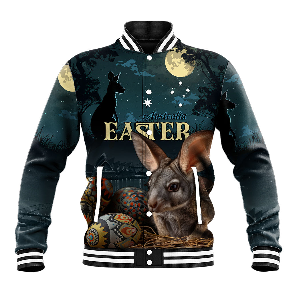 Australia Easter 2024 Baseball Jacket Bunny With Aboriginal Eggs At Starry Night - Wonder Print Shop