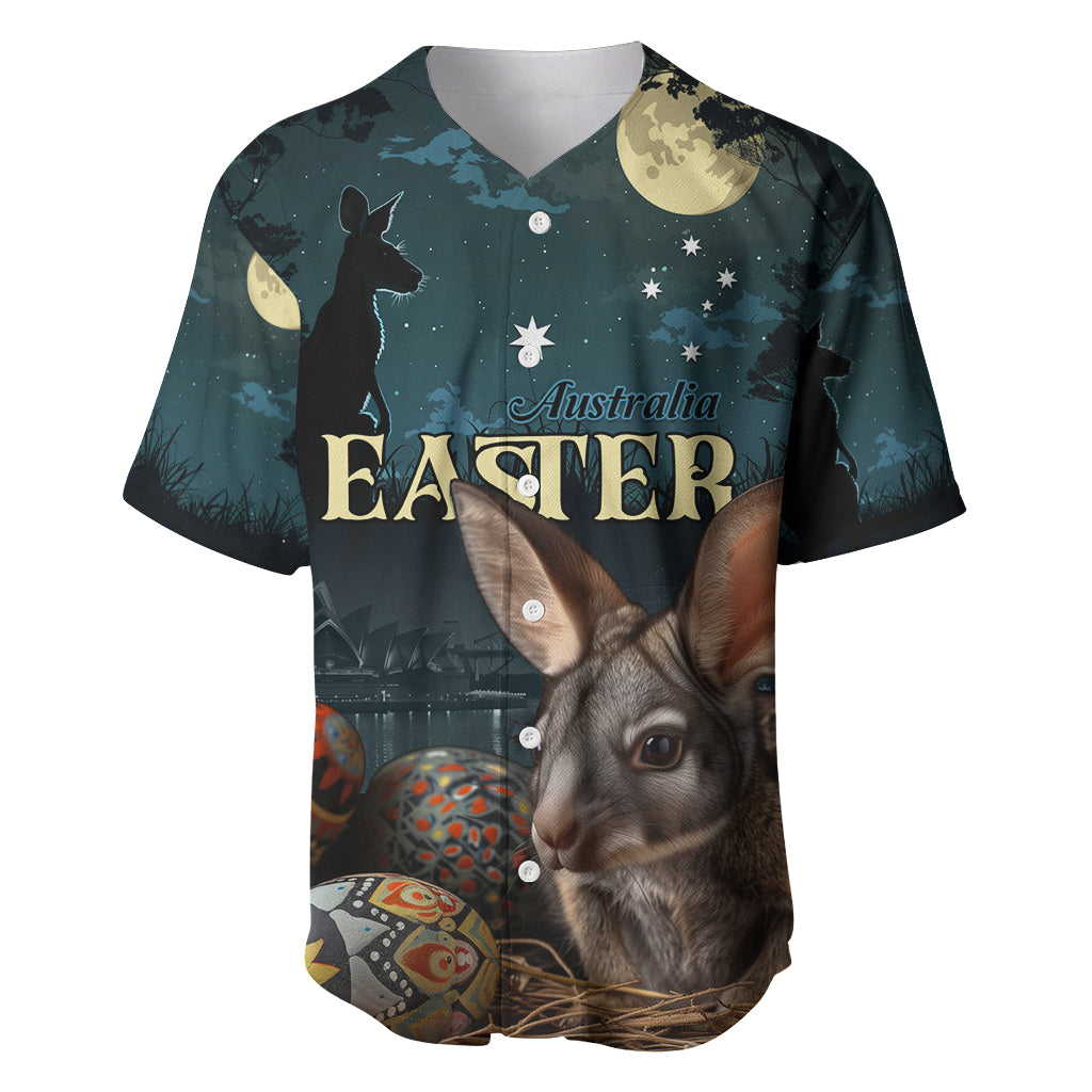 Australia Easter 2024 Baseball Jersey Bunny With Aboriginal Eggs At Starry Night - Wonder Print Shop