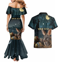 Australia Easter 2024 Couples Matching Mermaid Dress and Hawaiian Shirt Bunny With Aboriginal Eggs At Starry Night - Wonder Print Shop