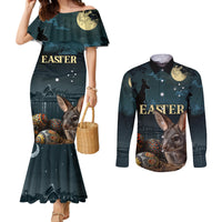 Australia Easter 2024 Couples Matching Mermaid Dress and Long Sleeve Button Shirt Bunny With Aboriginal Eggs At Starry Night