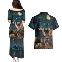 Australia Easter 2024 Couples Matching Puletasi and Hawaiian Shirt Bunny With Aboriginal Eggs At Starry Night - Wonder Print Shop