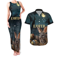 Australia Easter 2024 Couples Matching Tank Maxi Dress and Hawaiian Shirt Bunny With Aboriginal Eggs At Starry Night - Wonder Print Shop