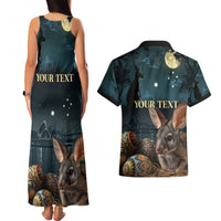 Australia Easter 2024 Couples Matching Tank Maxi Dress and Hawaiian Shirt Bunny With Aboriginal Eggs At Starry Night - Wonder Print Shop